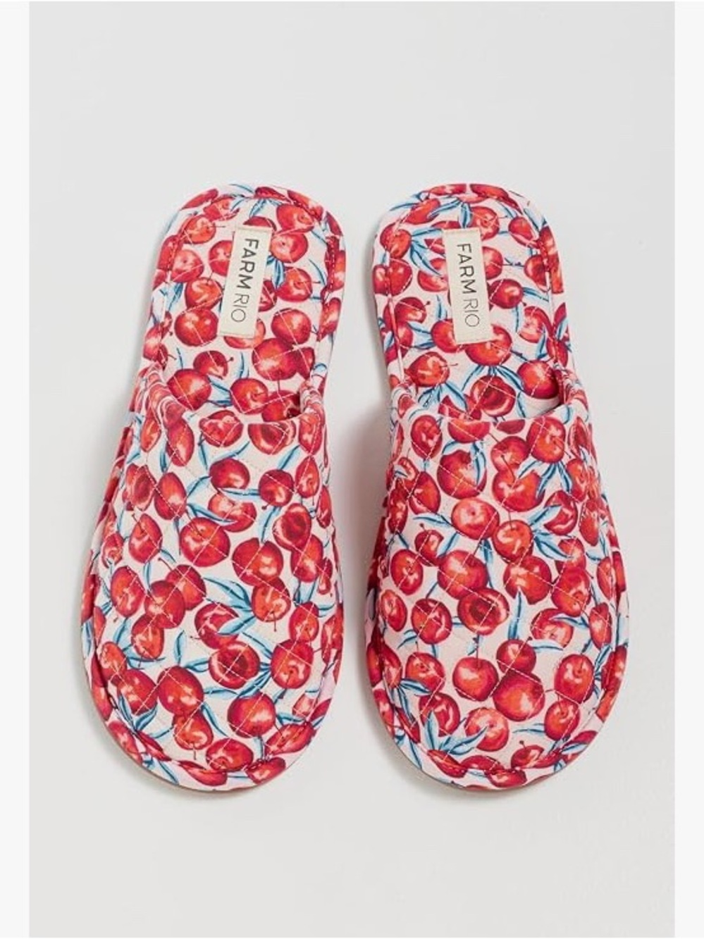 Farm Rio Cherry Print Anthropologie Hotel Slide Slippers Red Cherry Bold Print
